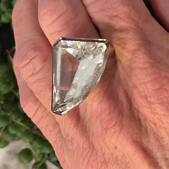 Deb Guyot faceted quartz ring in hammered sterling, big and bold size 12 - Picture 6 of 16